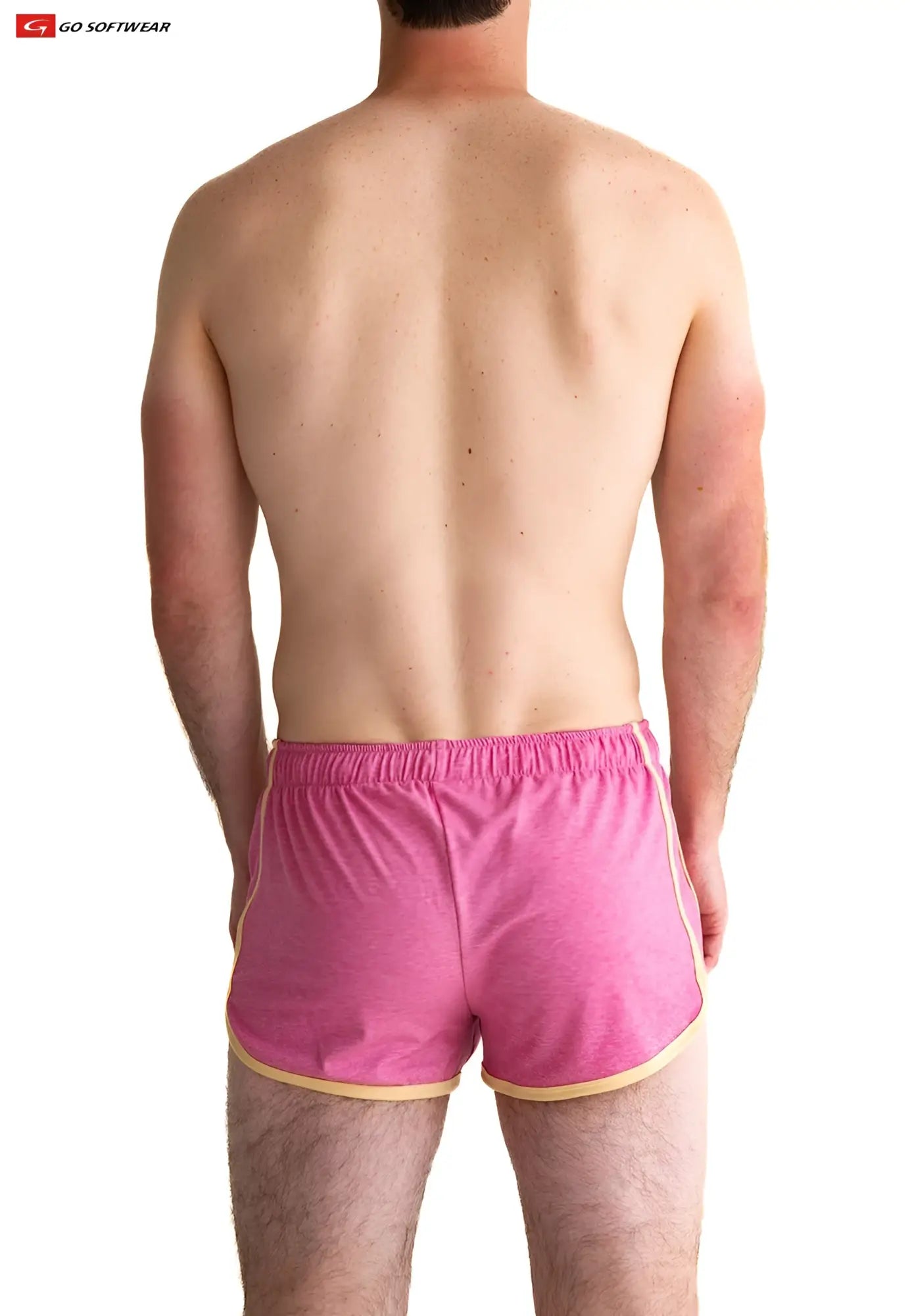 Pink gold coast sport shorts with light yellow trim elastic waistband made by go softwear for athletic use