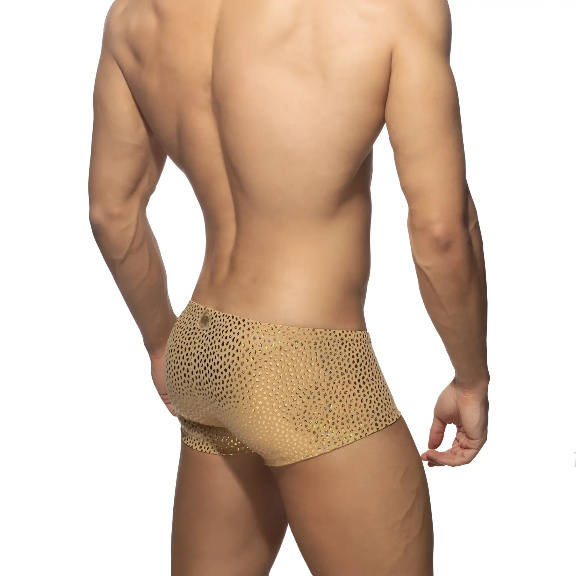 Gold stones trunk men’s gold-toned mesh-patterned briefs with subtle shimmer and comfortable fit