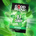 Good Blow Mint Popping Candy packet in black and green, featuring a central fresh mint leaf graphic and powder burst.