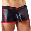 Good Devil GD5018 boxer trunk in black patent leather with red trim and goodevil embroidered waistband