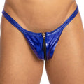 Good devil gdc0510 jockstrap vibrant blue metallic thong with central zipper for bold style and comfort
