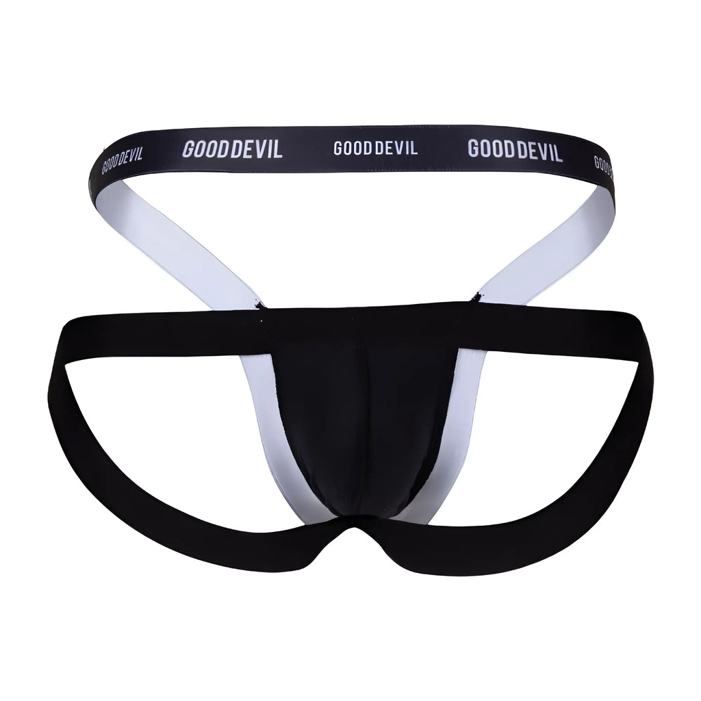 Black and white good devil men’s briefs with a sleek form-fitting design in GDE074 jockstrap style