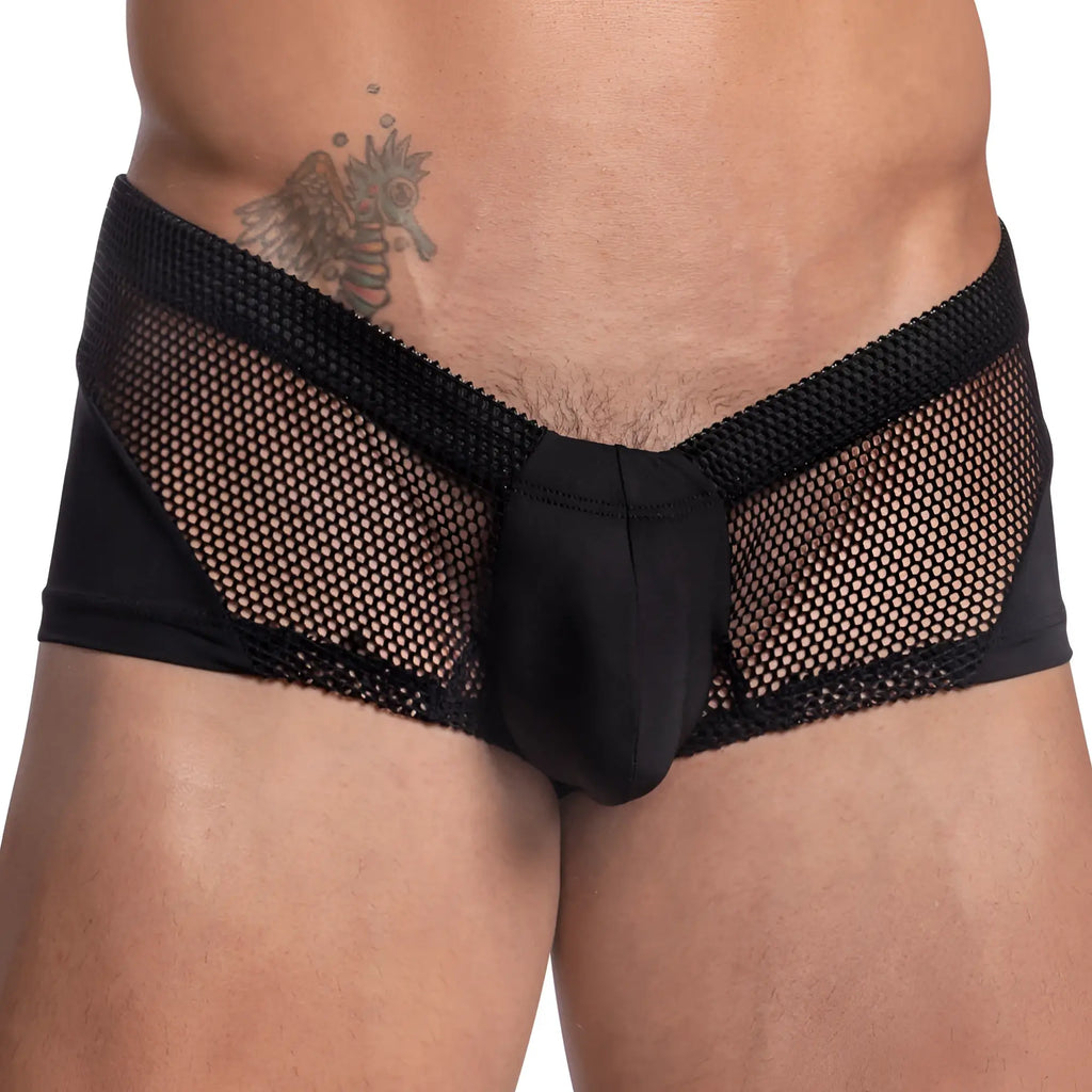 Good devil gdg014 boxer trunk black mesh briefs with solid fabric pouch and elastic waistband for comfort and support
