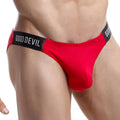 Red good devil gdi019 bikini brief with black waistband and white lettering featuring comfortable stretch fabric