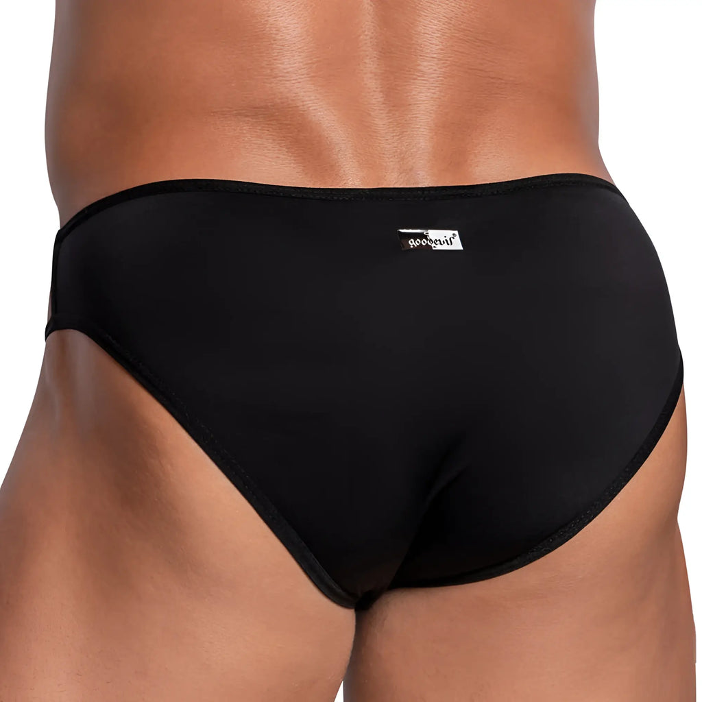Black good devil gdi033 bikini briefs with sleek form-fitting design and silver brand tag on the waistband