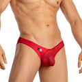 Red sheer mesh briefs with black and white good devil gdj019 brand tag front view