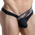 Black good devil gdk034 micro thong with supportive contoured design and white lettering on waistband front view