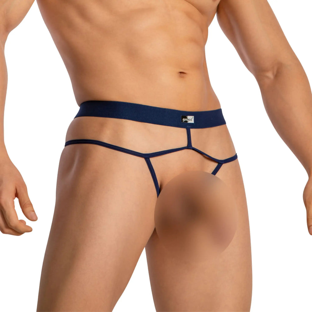 Navy blue men’s thong good devil gdl038 with supportive waistband and thin adjustable straps for comfort and style