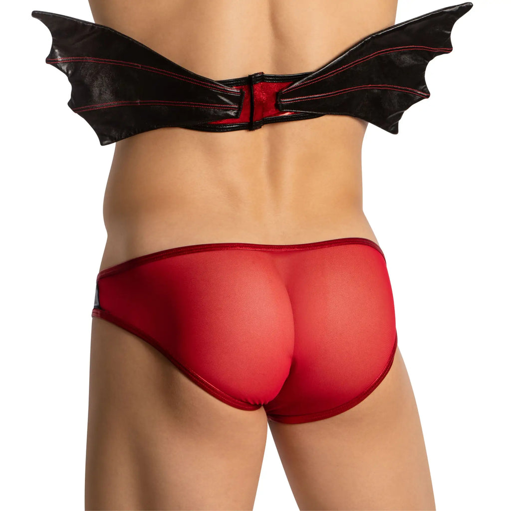 Red mesh briefs with black bat wings attached at the waistband from good devil gdt003 set