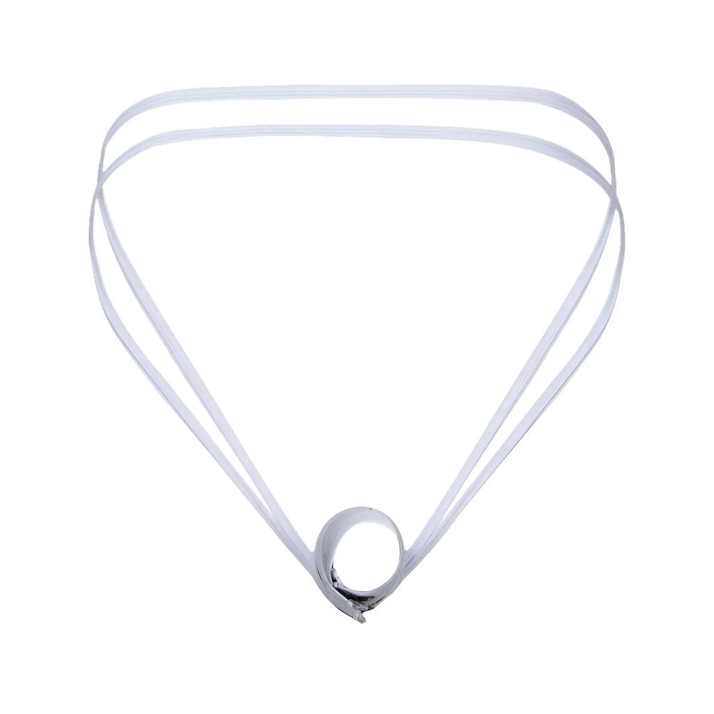 Minimalist white leather choker necklace with a sleek silver-toned circular pendant good devil gdu039 accessory