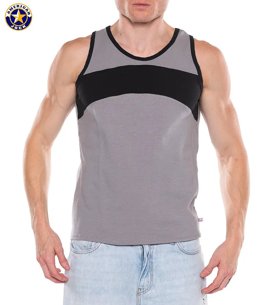 AMERICAN JOCK 8884 Men's Apex Block Tank Platinum