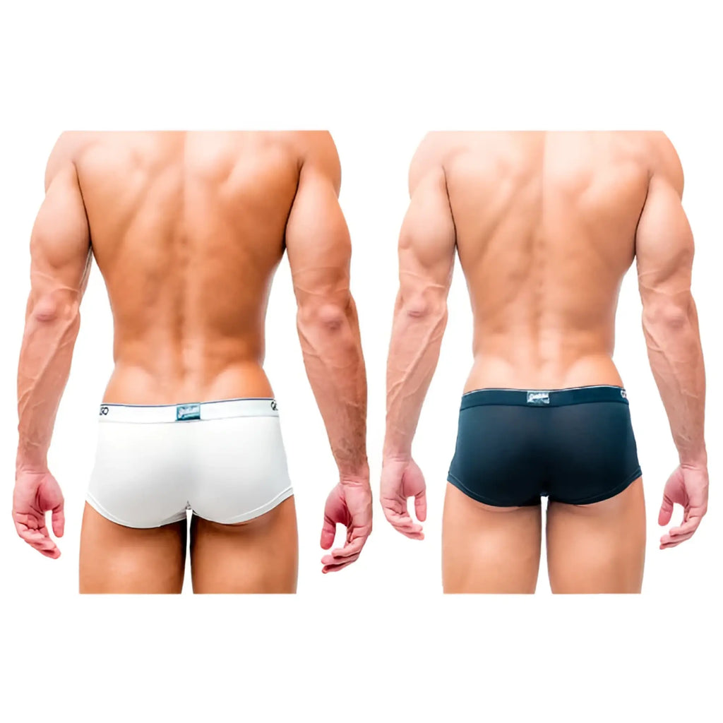 Gostoso underwear solid boxer brief 2-pack in white and black with snug fit elastic waistbands and subtle brand logos