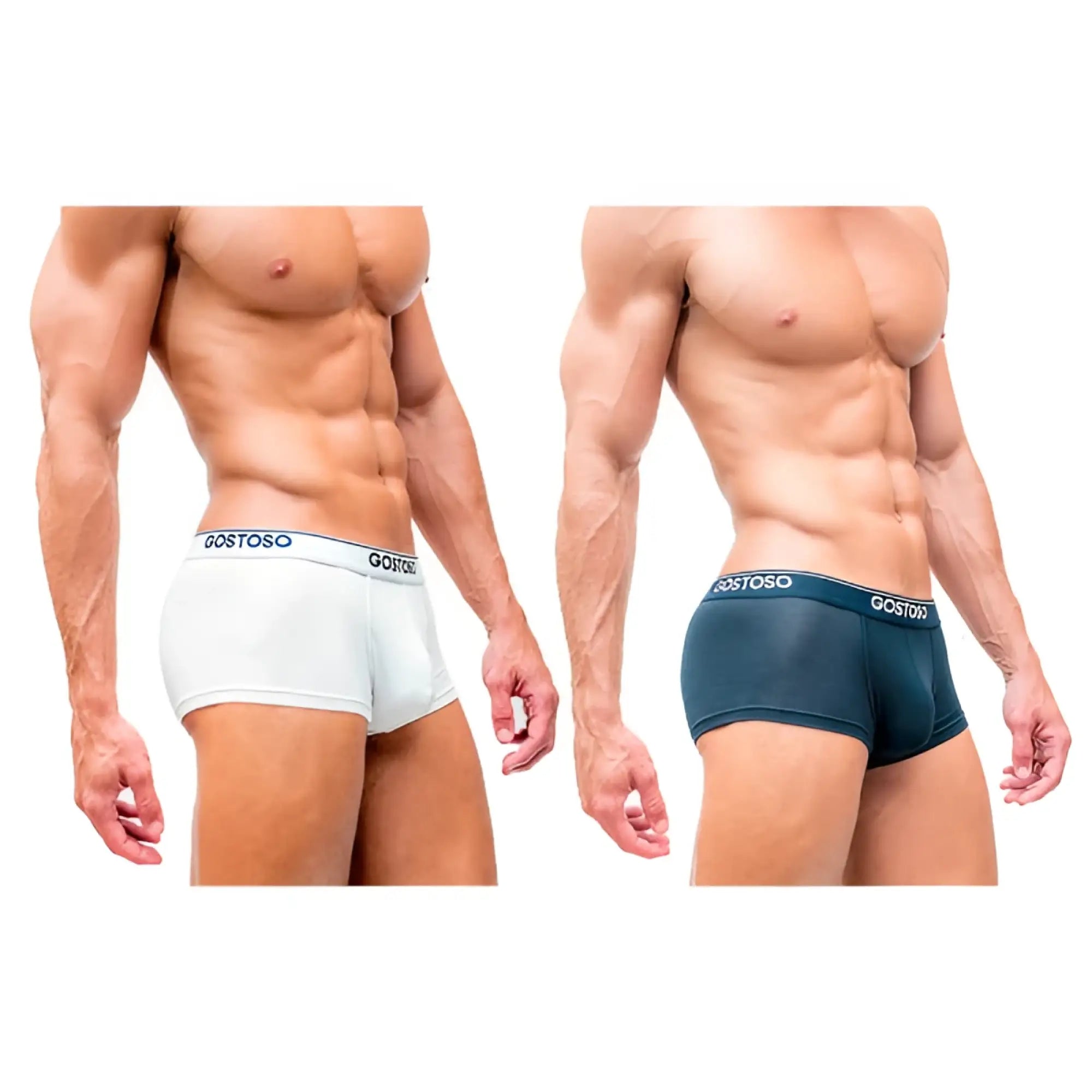 Gostoso underwear solid boxer brief 2-pack in white and navy blue with snug fit and elastic waistband