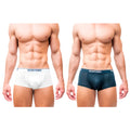 White and navy blue Gostoso underwear solid boxer briefs 2-pack with branded waistband for comfortable everyday wear