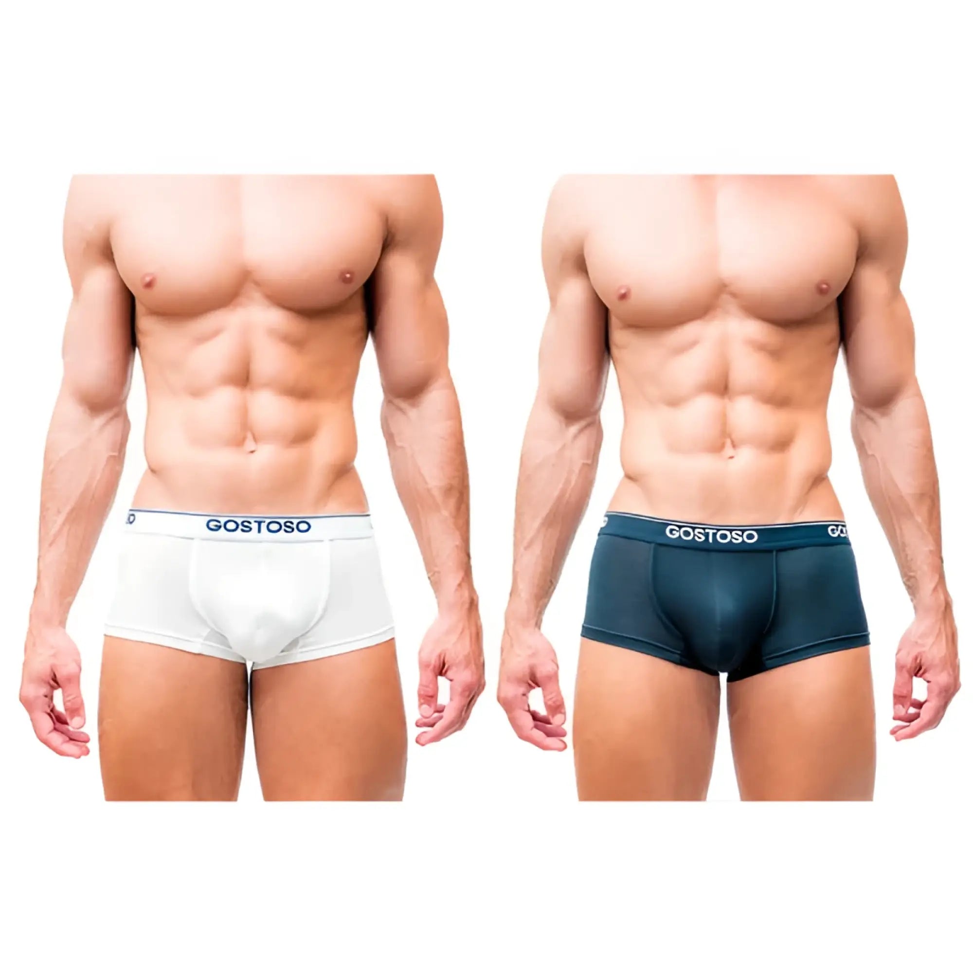 White and navy blue Gostoso underwear solid boxer briefs 2-pack with branded waistband for comfortable everyday wear