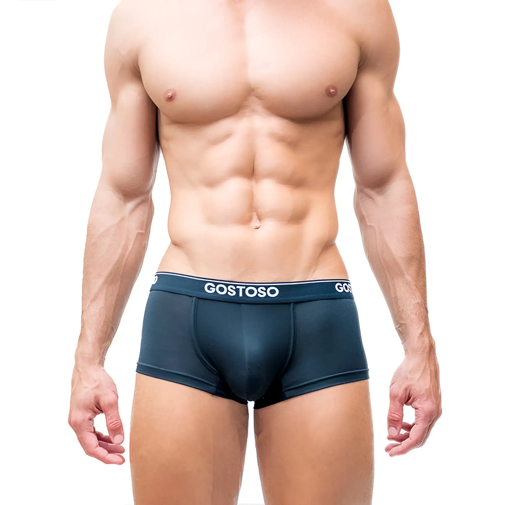 Dark blue gostoso men’s briefs with a white logo waistband perfect for comfortable everyday wear