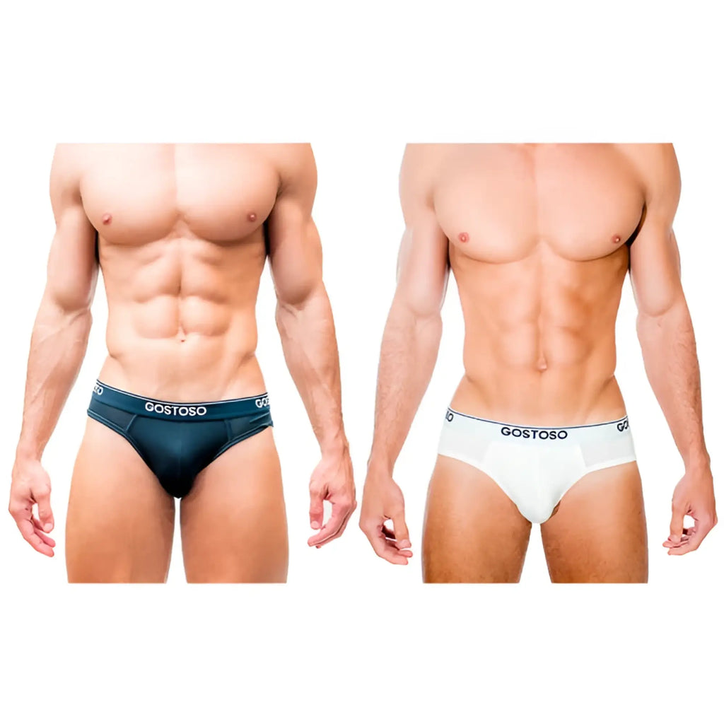 Gostoso underwear solid brief 2-pack featuring black and white briefs with snug fit and elastic waistband