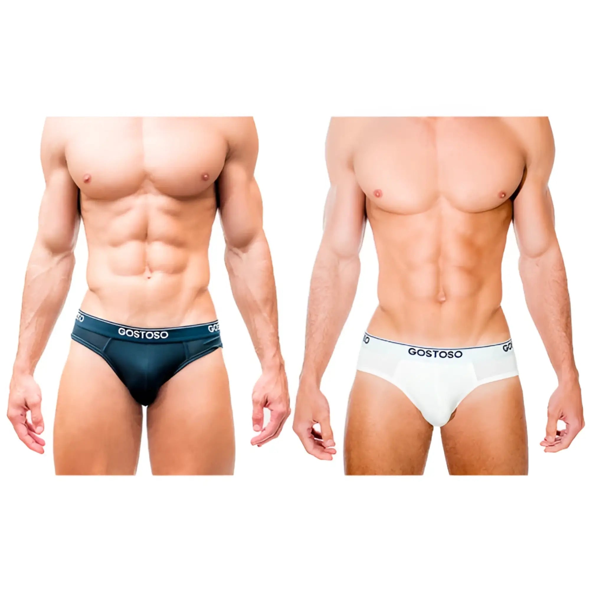 Gostoso underwear solid brief 2-pack featuring black and white briefs with snug fit and elastic waistband