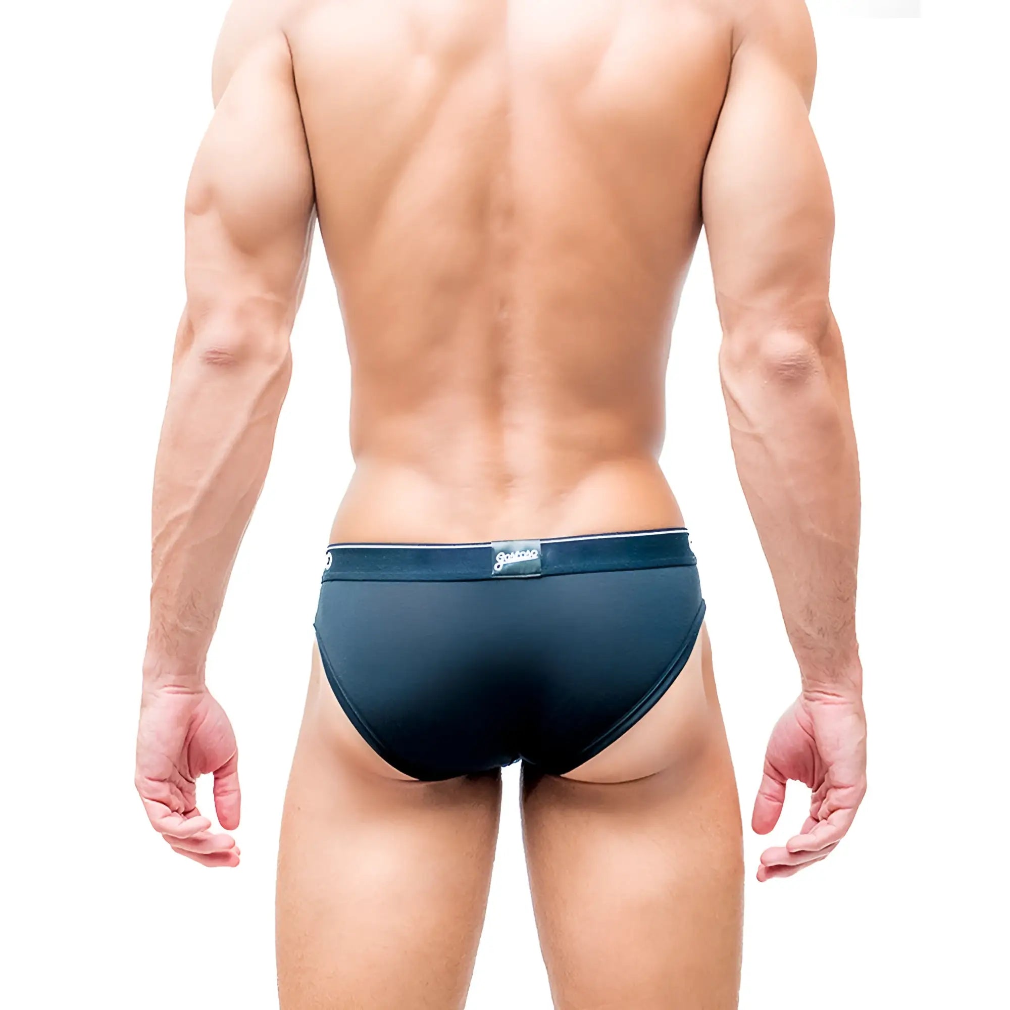 Black Gostoso underwear solid brief with a white logo waistband made from soft breathable fabric for everyday wear