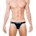 Black gostoso jockstrap briefs with white trim and logo waistband designed for comfortable everyday wear