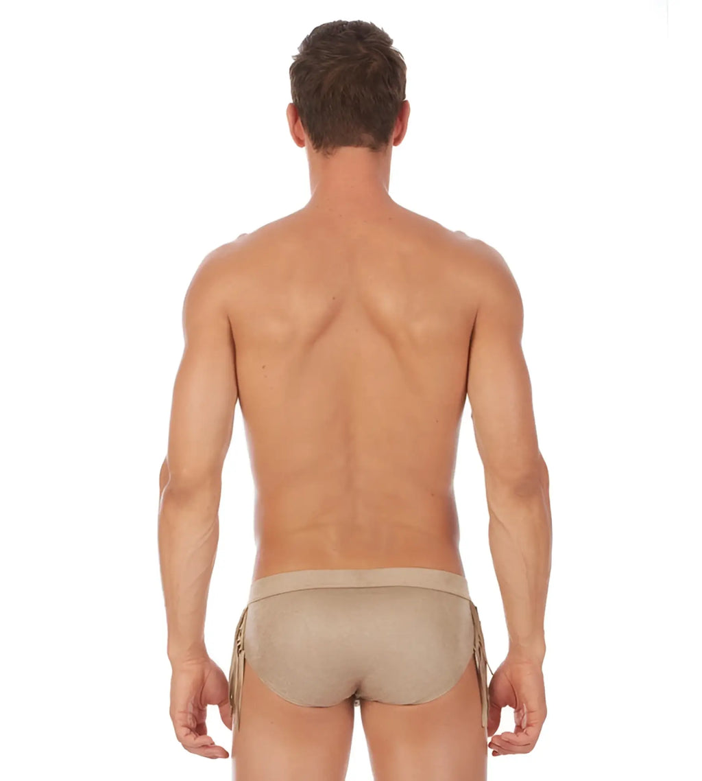 Beige form-fitting Gregg Homme cowboy brief underwear with side ties in sand color size L