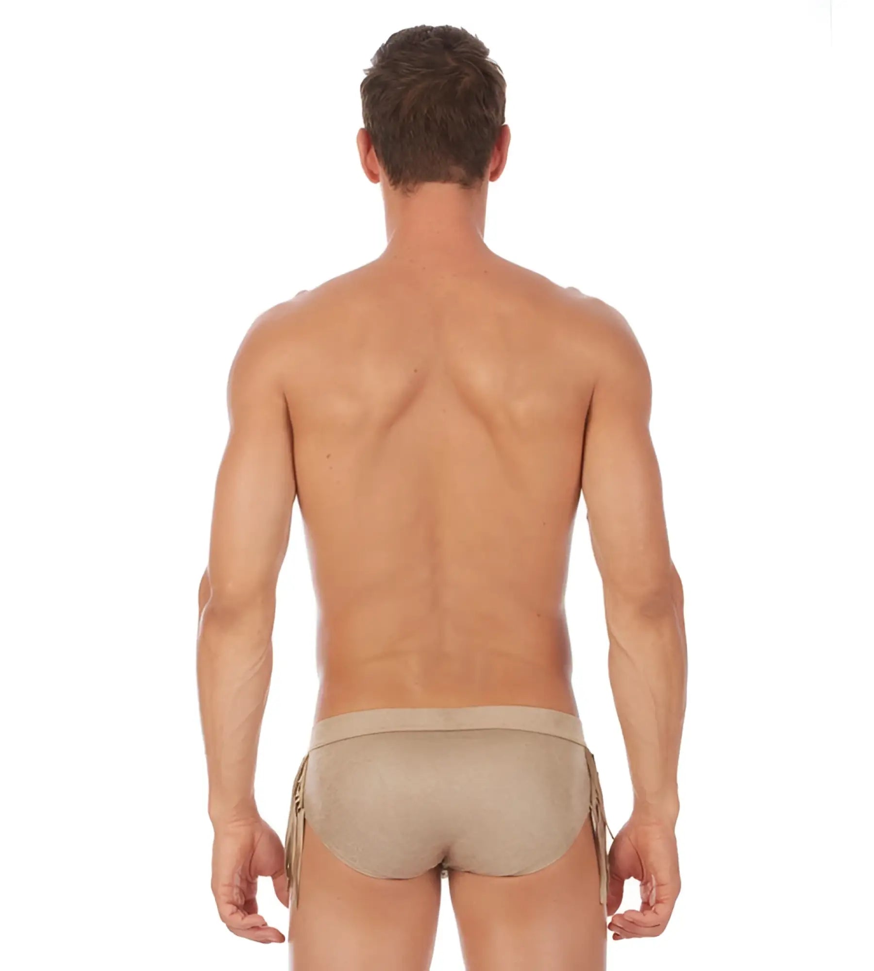 Beige form-fitting Gregg Homme cowboy brief underwear with side ties in sand color size L