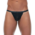 Black Gregg Homme Jailhouse mesh thong underwear with solid waistband and snap closures in size large