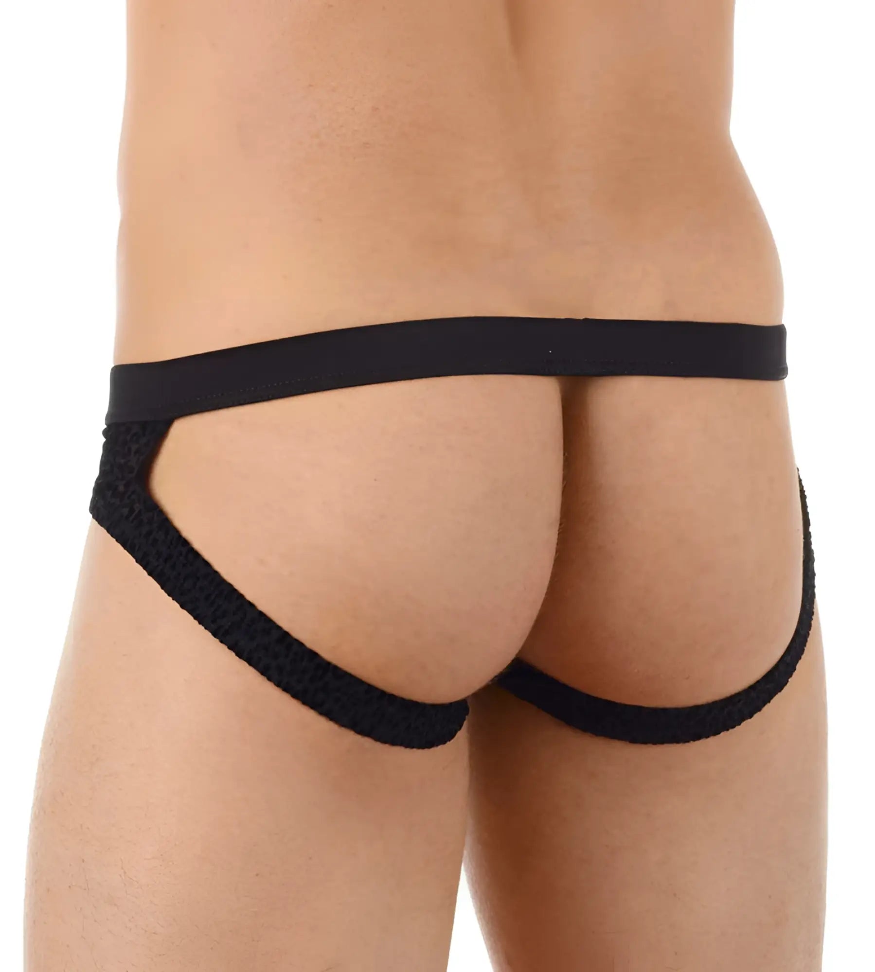 Gregg Homme TRYST jock strap underwear in black textured fabric with a wide waistband and leg openings size S
