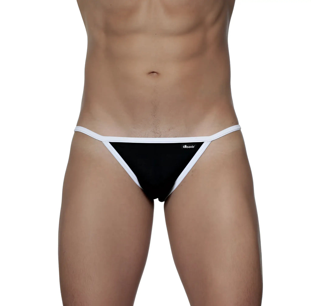 Black and white thong bikini groovin accent string bikini black st0402 with slim minimalist design shown from the back