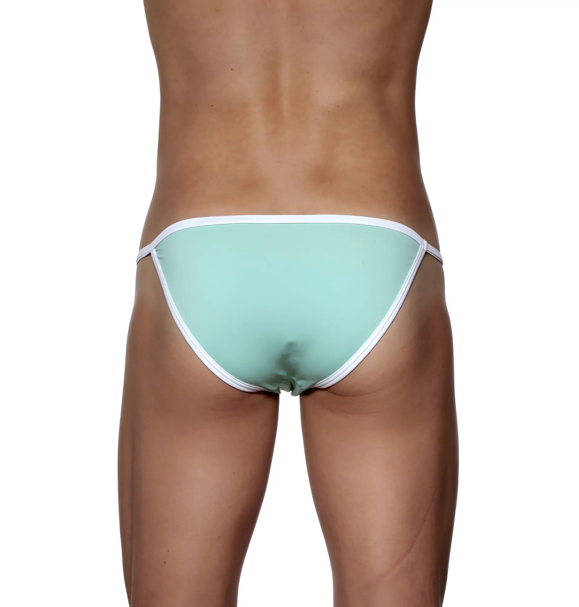 Mint green thong bikini with white trim groovin accent string bikini st0414 showing front side