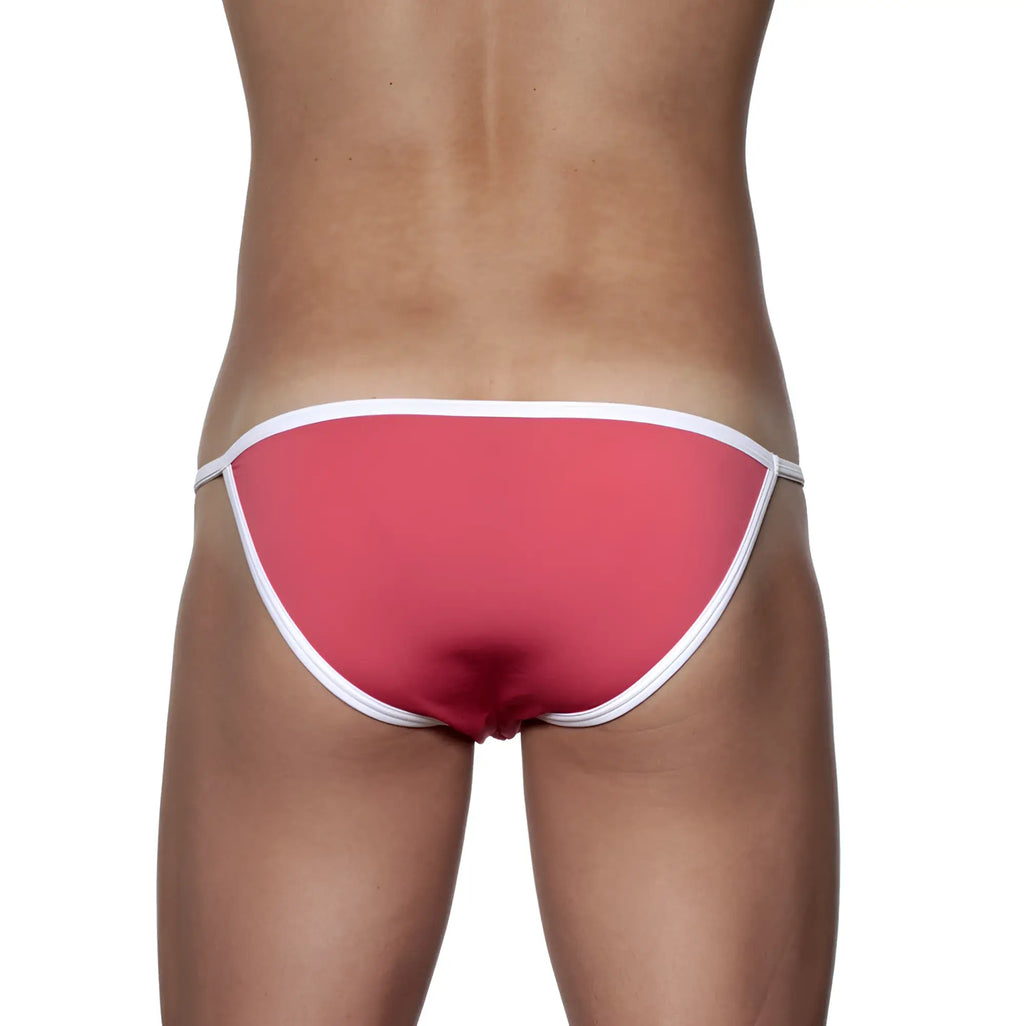 Pink swim trunks with white trim groovin accent string bikini rouge red ST0415 front view for swimming