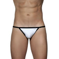 White thong string bikini with black trim and small groovin accent logo on front in white st0401 style