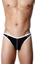 Black and white groovin underwear accent thong with sleek minimalist design showing back side