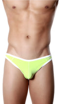 Bright neon green groovin underwear accent thong with white trim and subtle side logo in breathable fabric