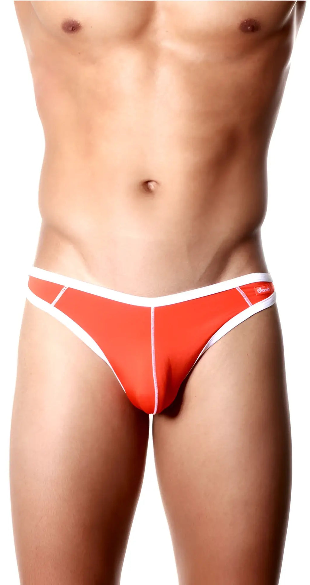 Red and white groovin underwear accent thong with sleek form-fitting athletic design in front view