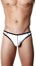 White and black Groovin underwear accent thong with sleek minimalist design showing the front side of the product