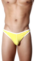 Bright yellow groovin underwear accent thong with white trim showing front side for a vibrant look