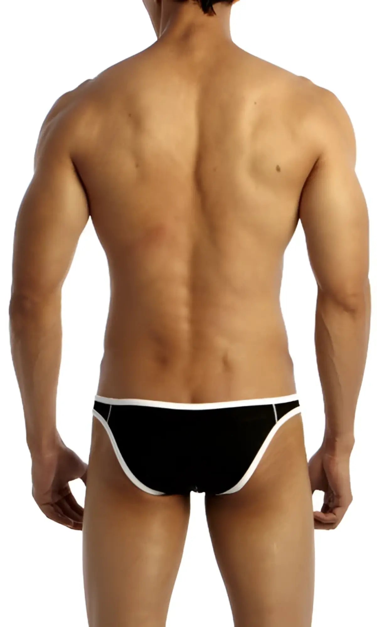 Black groovin underwear accent v cut bikini briefs with white trim showing front side design