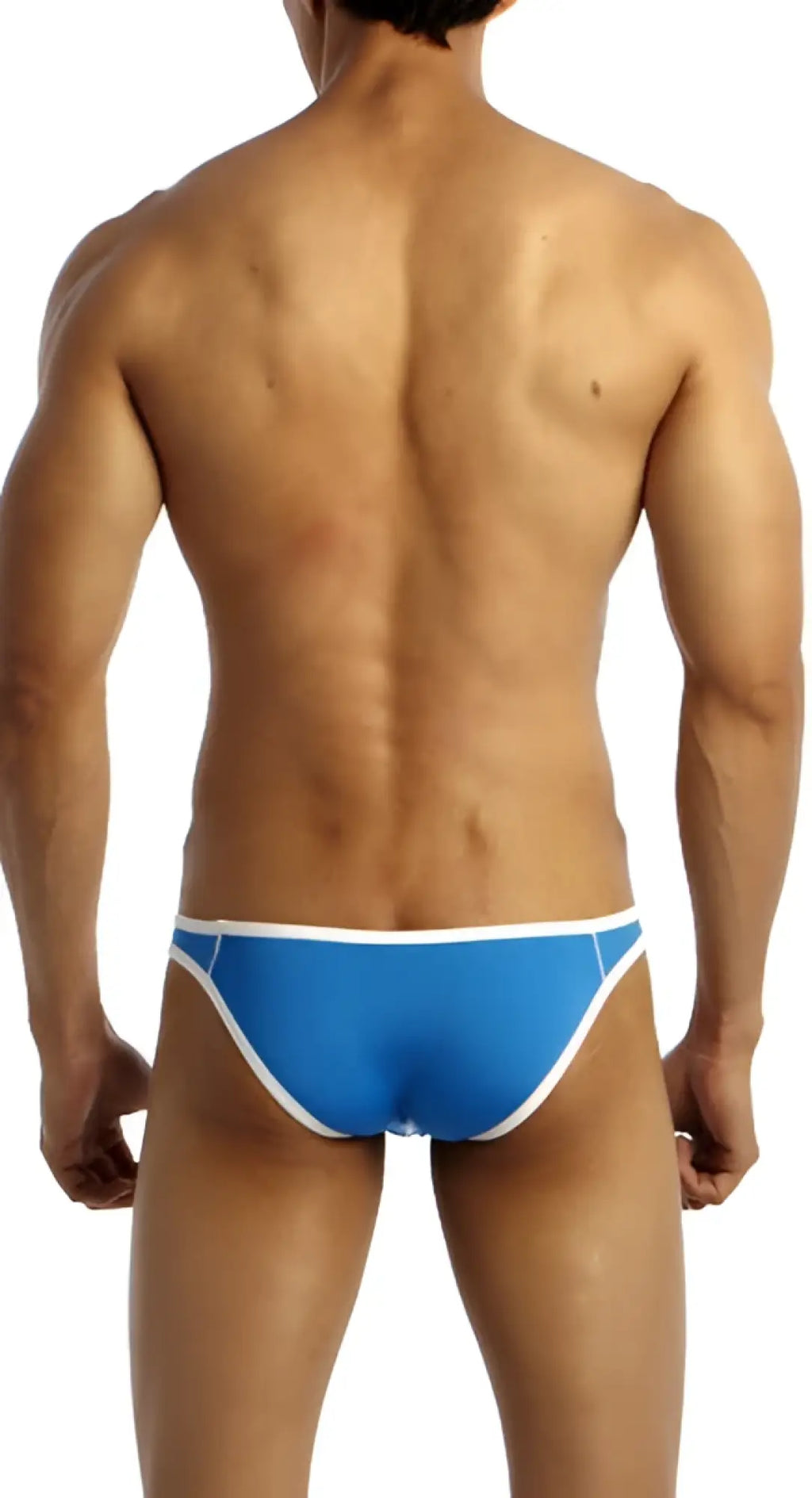 Blue groovin underwear accent v-cut bikini swim trunks with white trim designed for comfortable beachwear