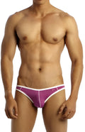 Purple and white groovin underwear accent v cut bikini athletic briefs with sleek form fitting design
