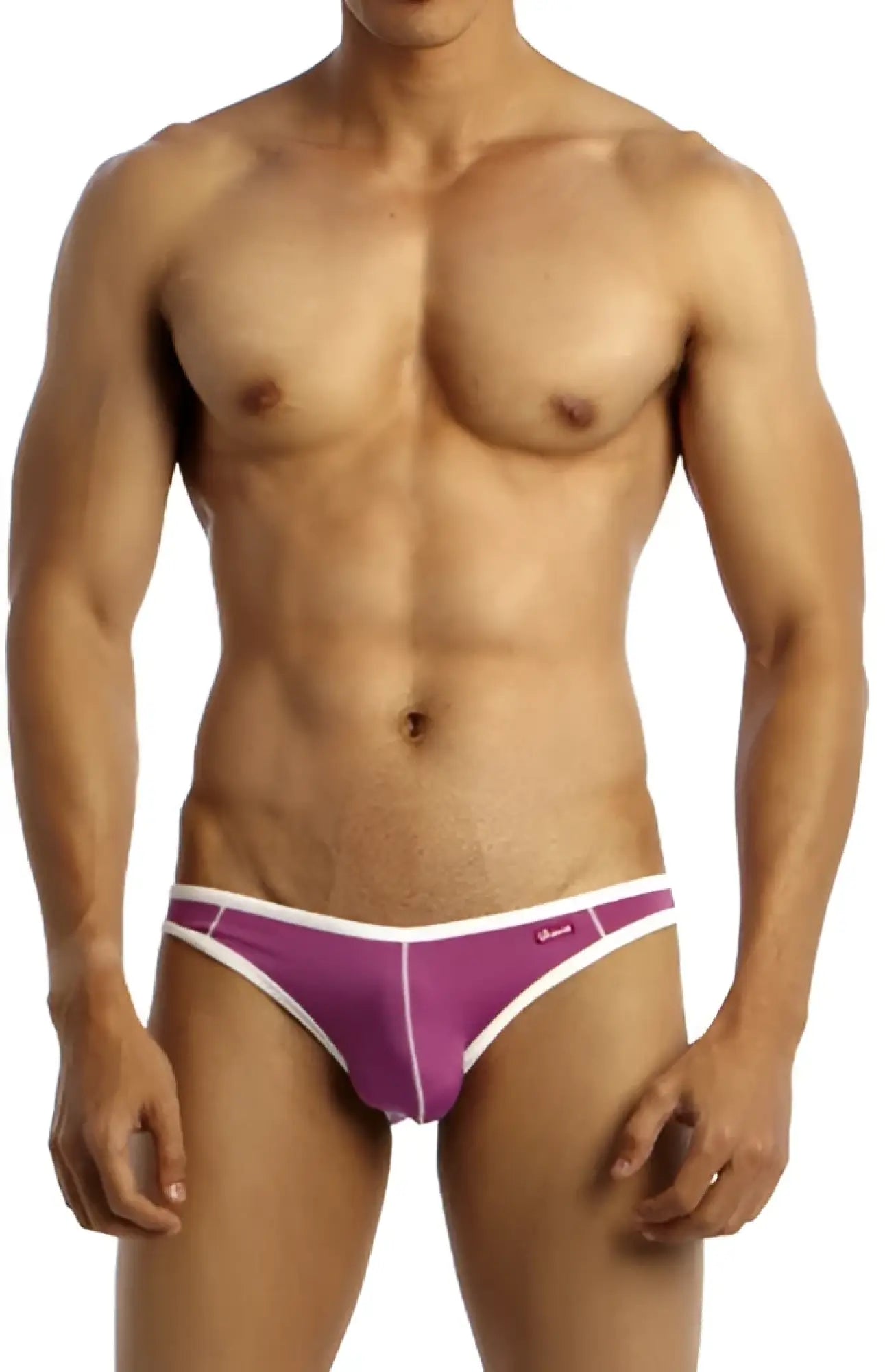 Purple and white groovin underwear accent v cut bikini athletic briefs with sleek form fitting design