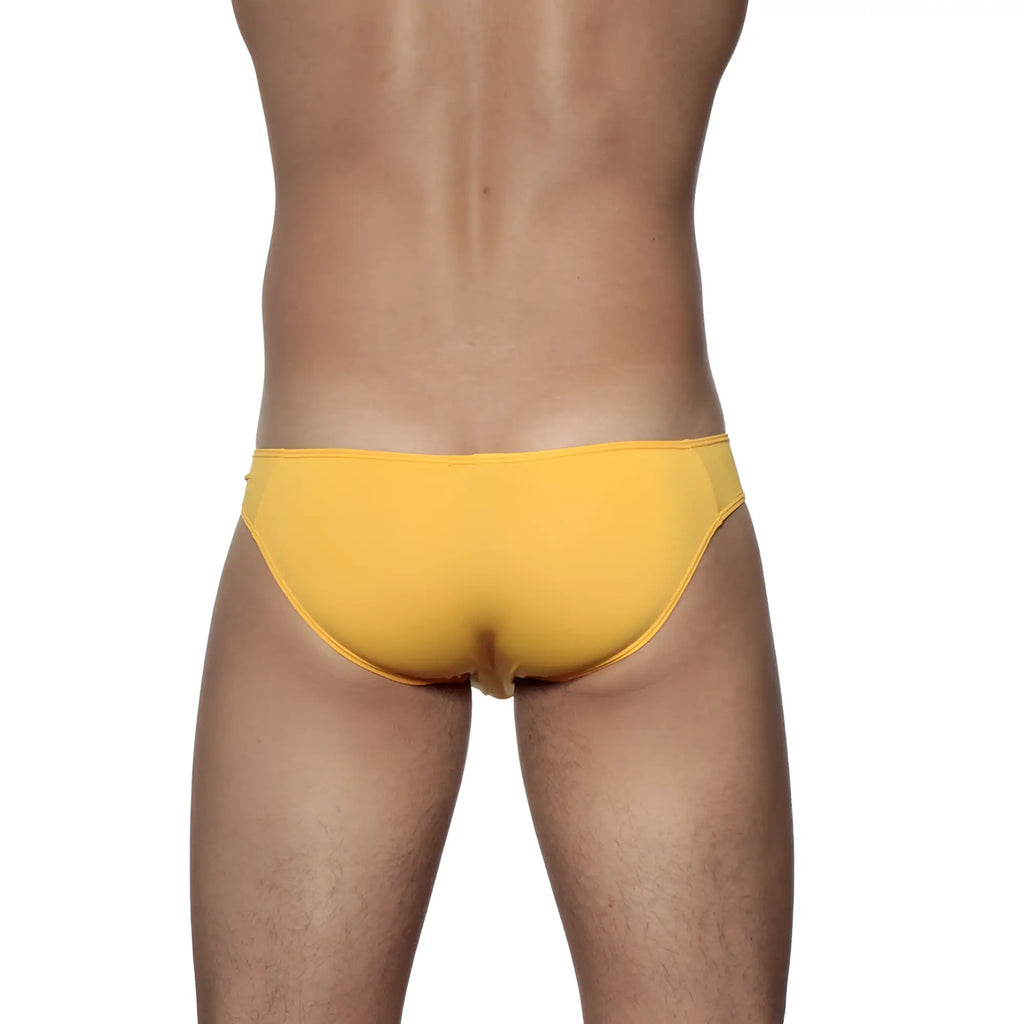 Bright yellow groovin underwear athletic v-cut bikini brief with smooth form-fitting design in golden yellow