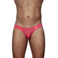 Bright pink sheer mesh groovin underwear athletic v-cut bikini briefs with snug fit and small brand tag on waistband