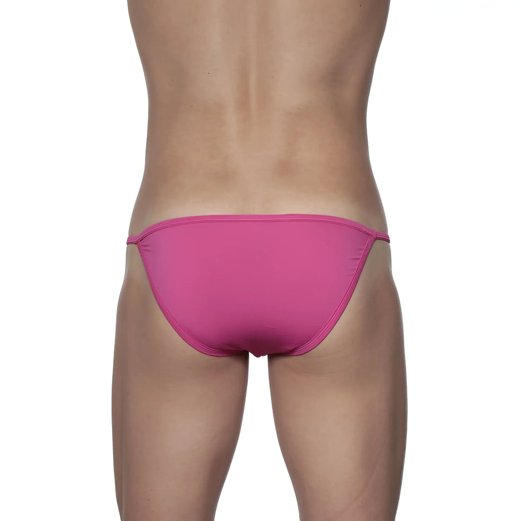 Bright pink groovin string bikini fuchsia pink st0116 swim trunks with thin elastic waistband and form-fitting design