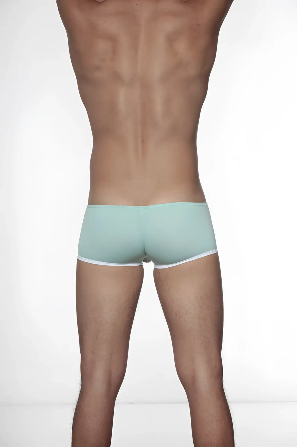 Light blue groovin underwear super extra low cut boxer briefs with white trim in mint green cb1614 design