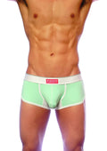 Mint green ventilated boxer briefs with white trim mesh panel and phoenix logo waistband groovin underwear cb1607