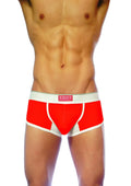 Red and white groovin underwear ventilated cup boxer red cb1609 men’s briefs with mesh panel design front view