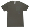 Olive green short-sleeved cotton gtl4 panel t-shirt with chest pocket and subtle faded graphic details