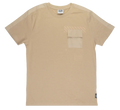 Beige gtl4 pocket t-shirt with short sleeves chest pocket and subtle diagonal stripe detailing for casual wear