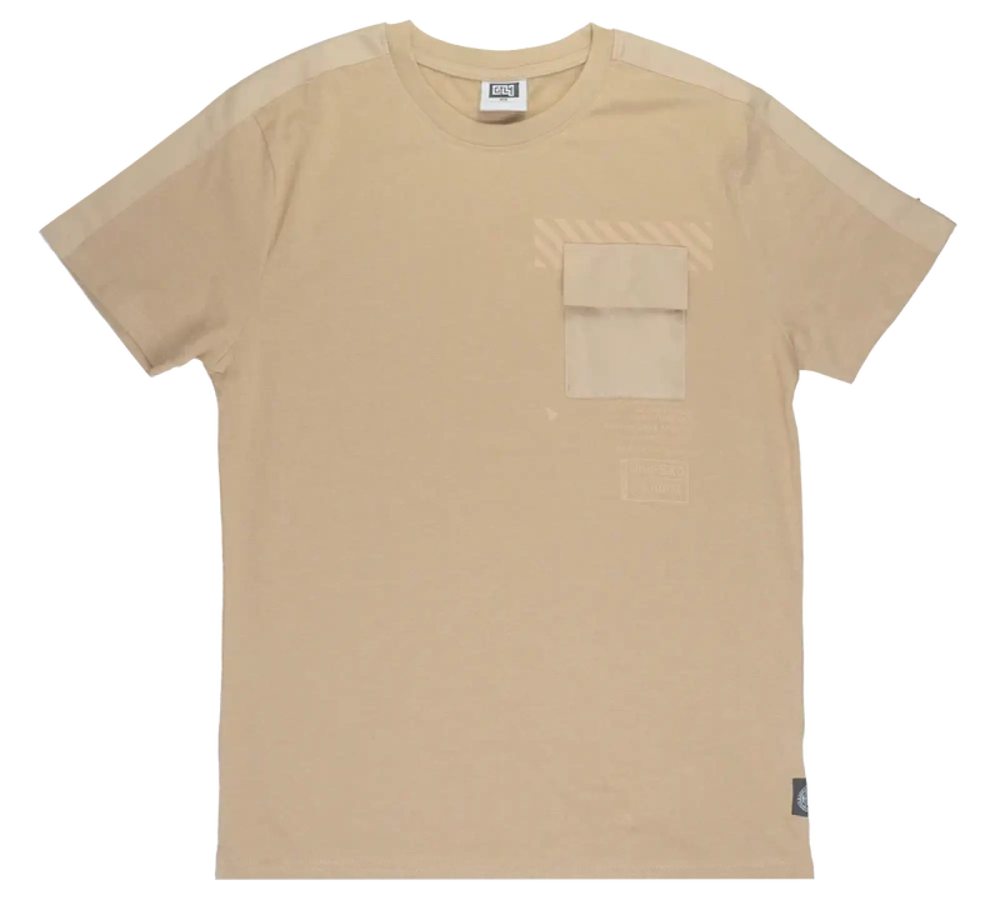 Beige gtl4 pocket t-shirt with short sleeves chest pocket and subtle diagonal stripe detailing for casual wear
